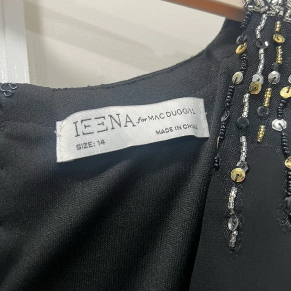 NWT Mac Duggal Black Sequined Embellished Shoulder Evening Gown Size 14 $498